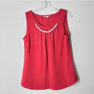 CROFT & BARROW Attached Pearl Necklace Sleevesless Red Blouse Size Medium